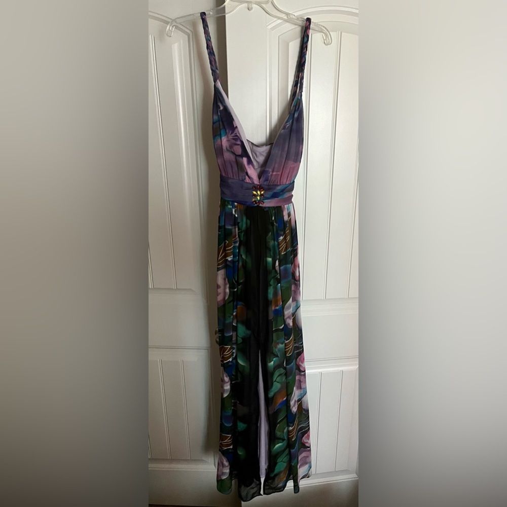 Ever Pretty Multicolor Floral Jeweled Bodice Flowy Maxi Dress Size 2XL - Picture 4 of 8